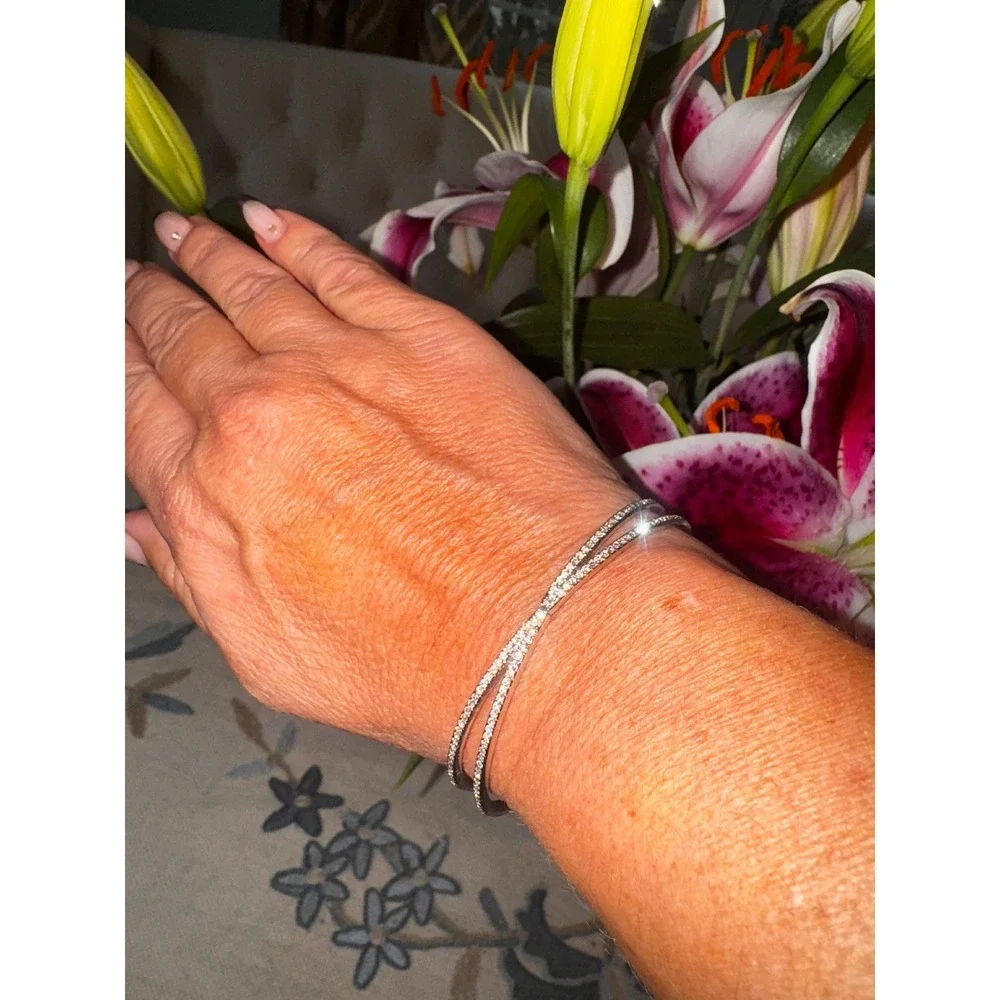 Sparkling Crystal Double Band Crossover Bangle Bracelet Women's Fashion Jewelry‎